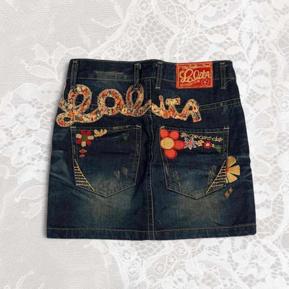Lolita Jeans Floral Applique Denim Mini Skirt
